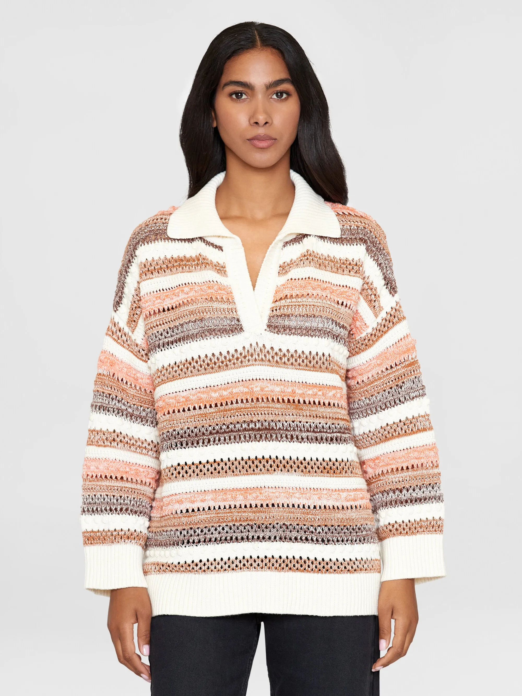 Knitted organic cotton polo - GOTS/Vegan - Multi color stripe