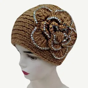 Knitted Soft Big Beautiful Flower Stones Headband