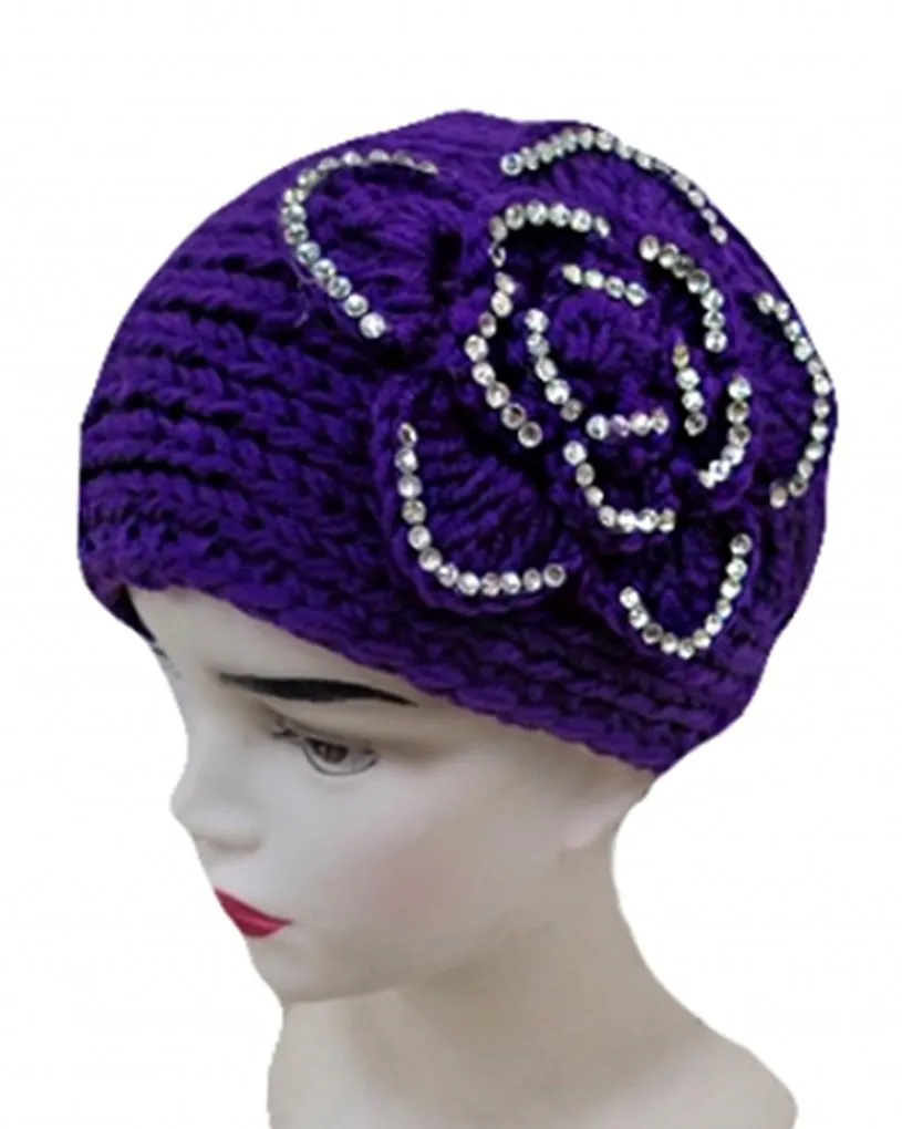 Knitted Soft Big Beautiful Flower Stones Headband