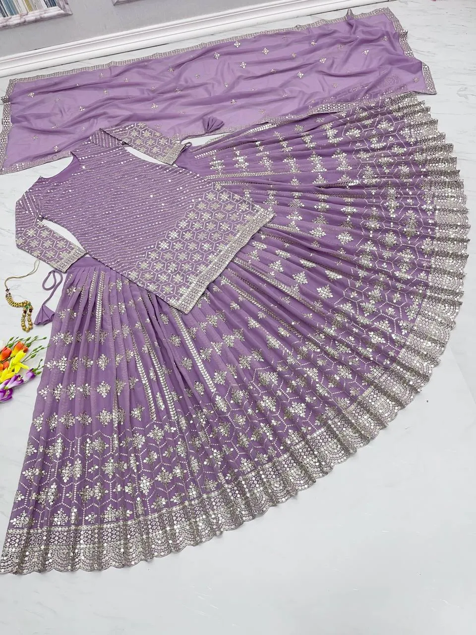 Lavender Color Sequence Top With Lehenga