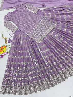 Lavender Color Sequence Top With Lehenga