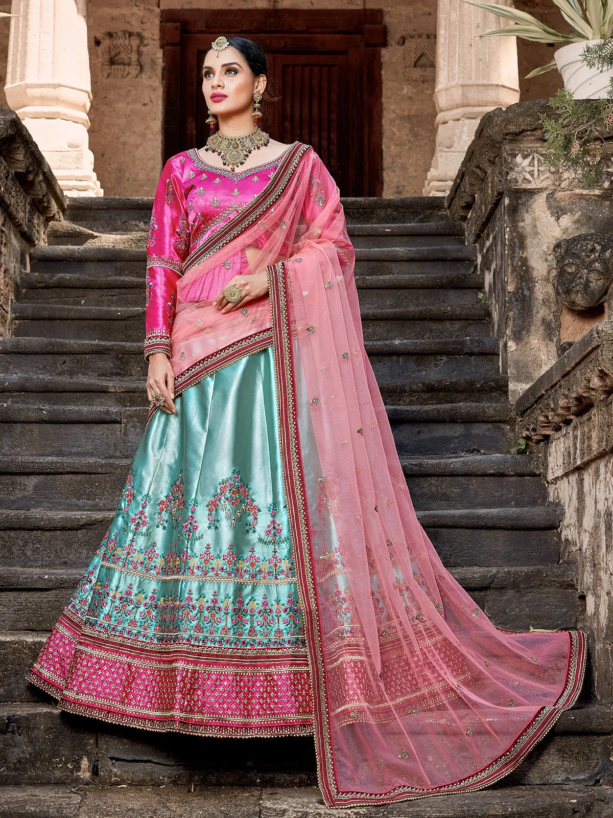 Modern Semi Stitched Sea Green Lehenga Choli