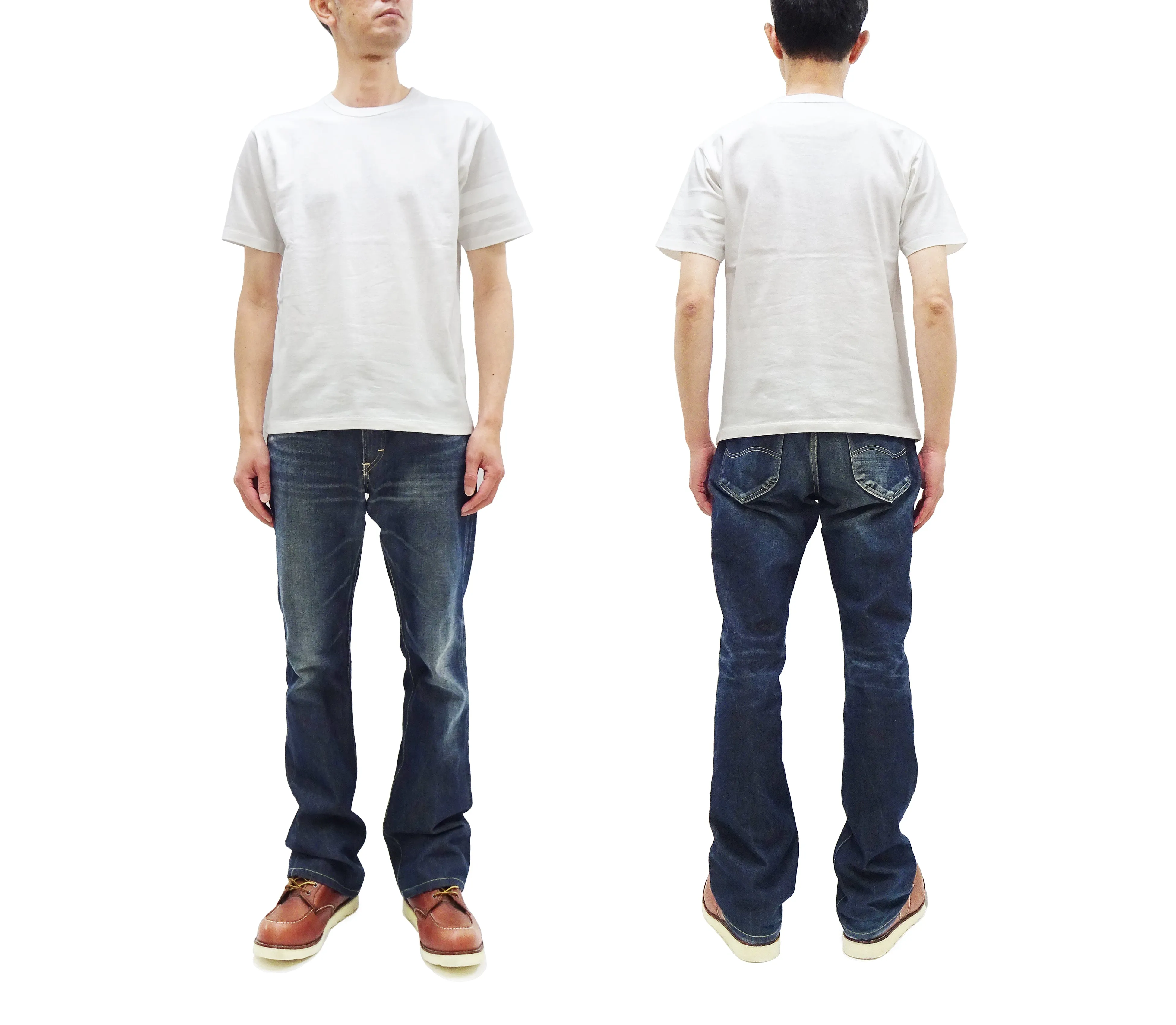 Momotaro Jeans T-shirt Men's Casual Short Sleeve Tee Shirt with GTB Stripes on Left Arm MZTS0002 White