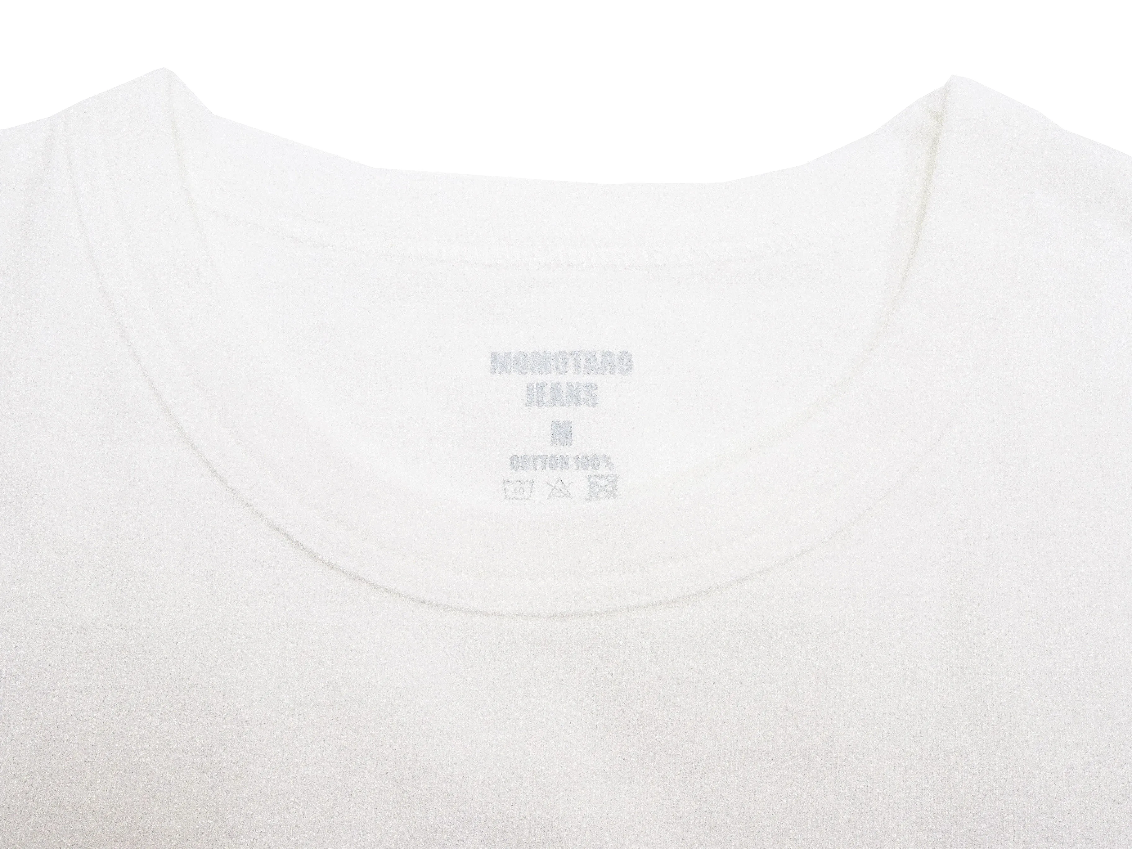 Momotaro Jeans T-shirt Men's Casual Short Sleeve Tee Shirt with GTB Stripes on Left Arm MZTS0002 White