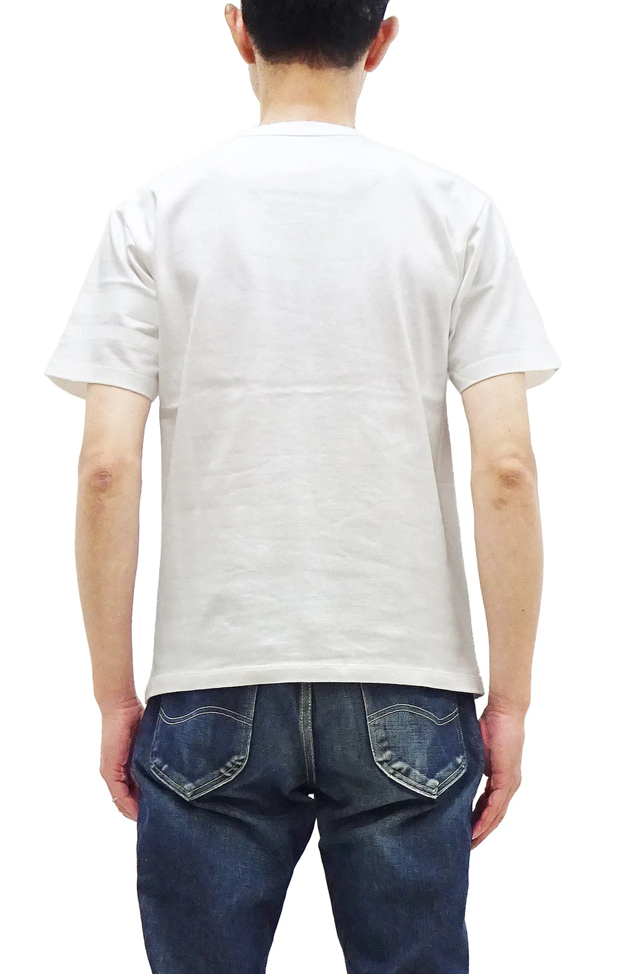 Momotaro Jeans T-shirt Men's Casual Short Sleeve Tee Shirt with GTB Stripes on Left Arm MZTS0002 White