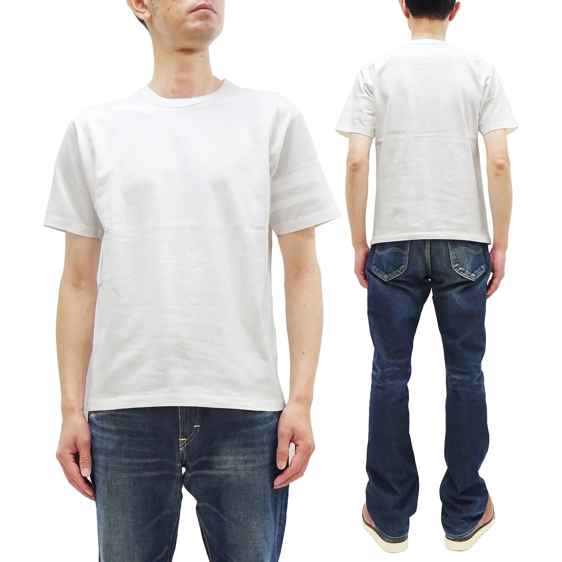 Momotaro Jeans T-shirt Men's Casual Short Sleeve Tee Shirt with GTB Stripes on Left Arm MZTS0002 White