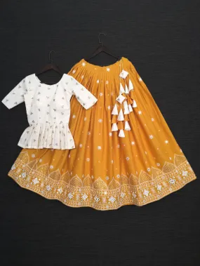 Mustard Color Lucknowi Thread Work Pure Cotton Lehenga Choli