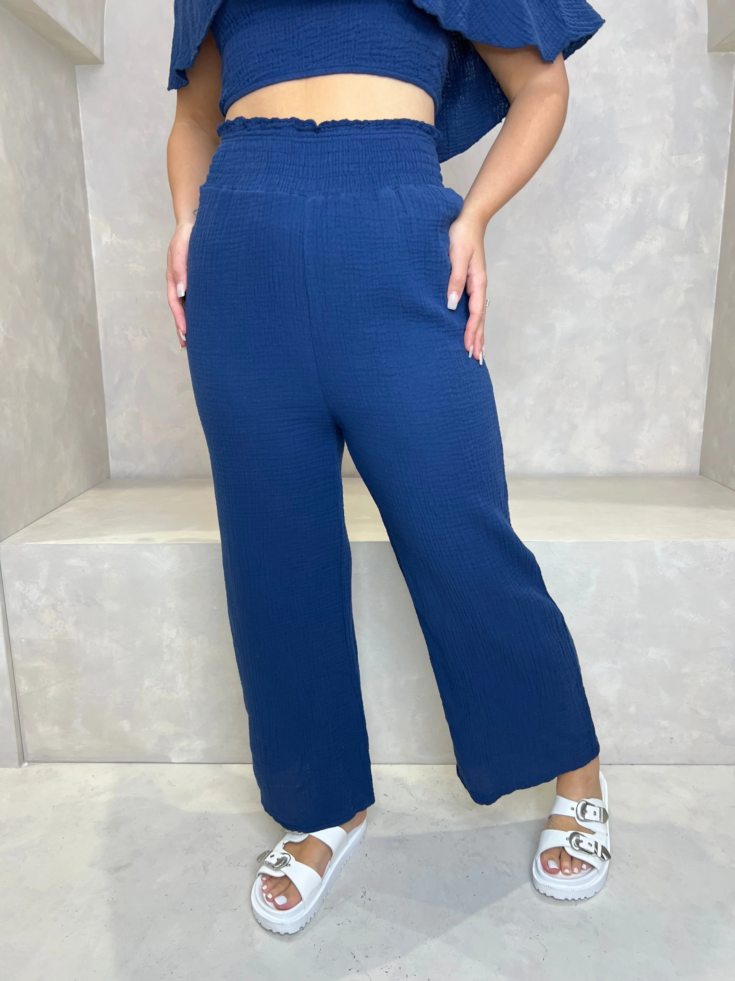Navy Santorini Short Wide Leg Trouser