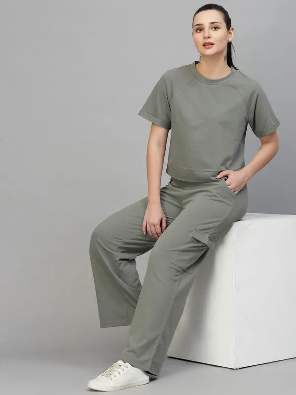 Odour Free Round Neck T-shirt With Track Pants Co Ord Set For Women