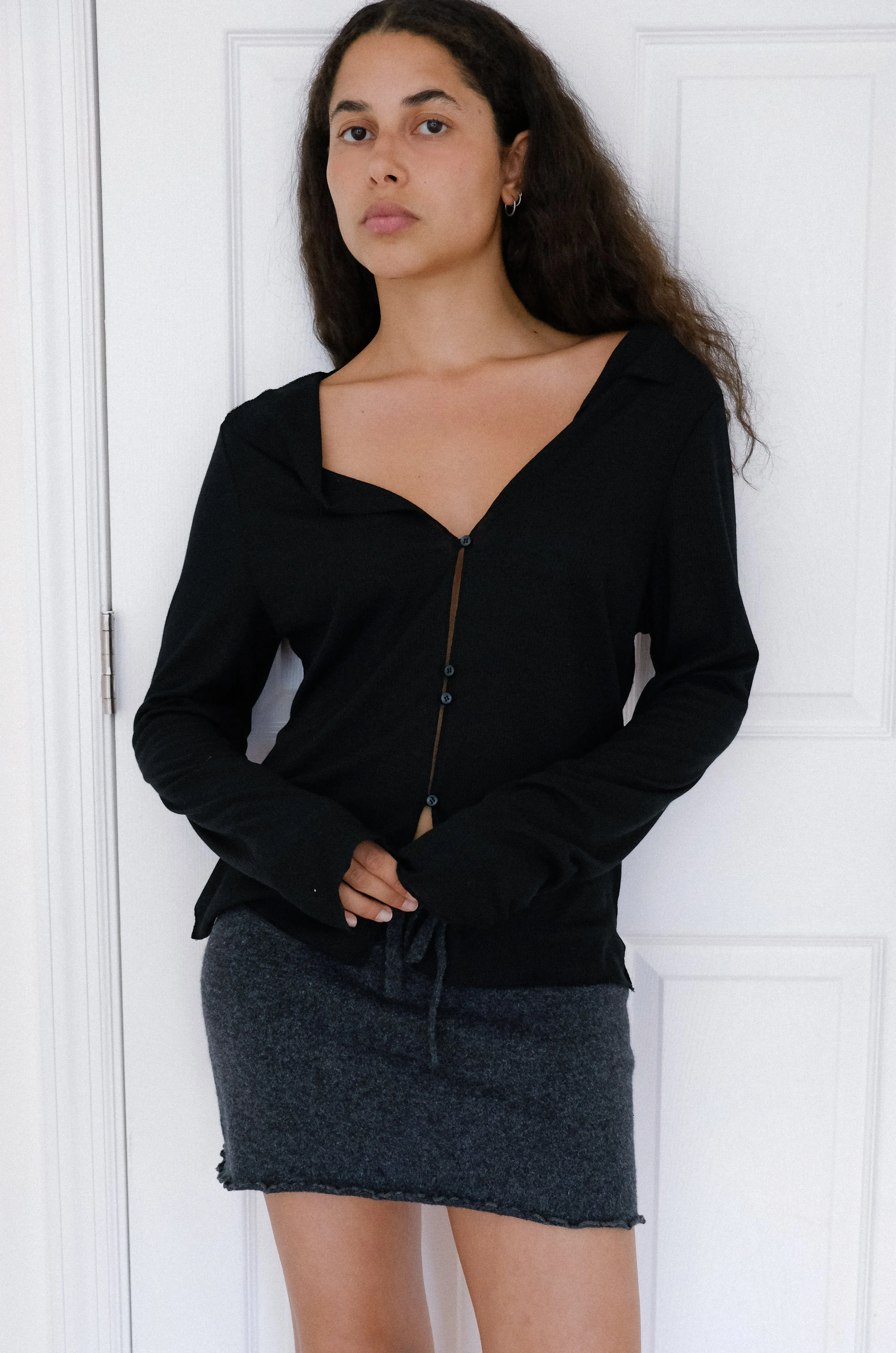 Open Long Sleeve Top - Black