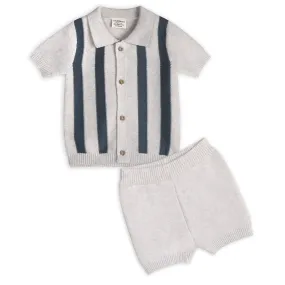 Organic Cotton Tennis Collar & Stripe Knit Top & Shorts Set