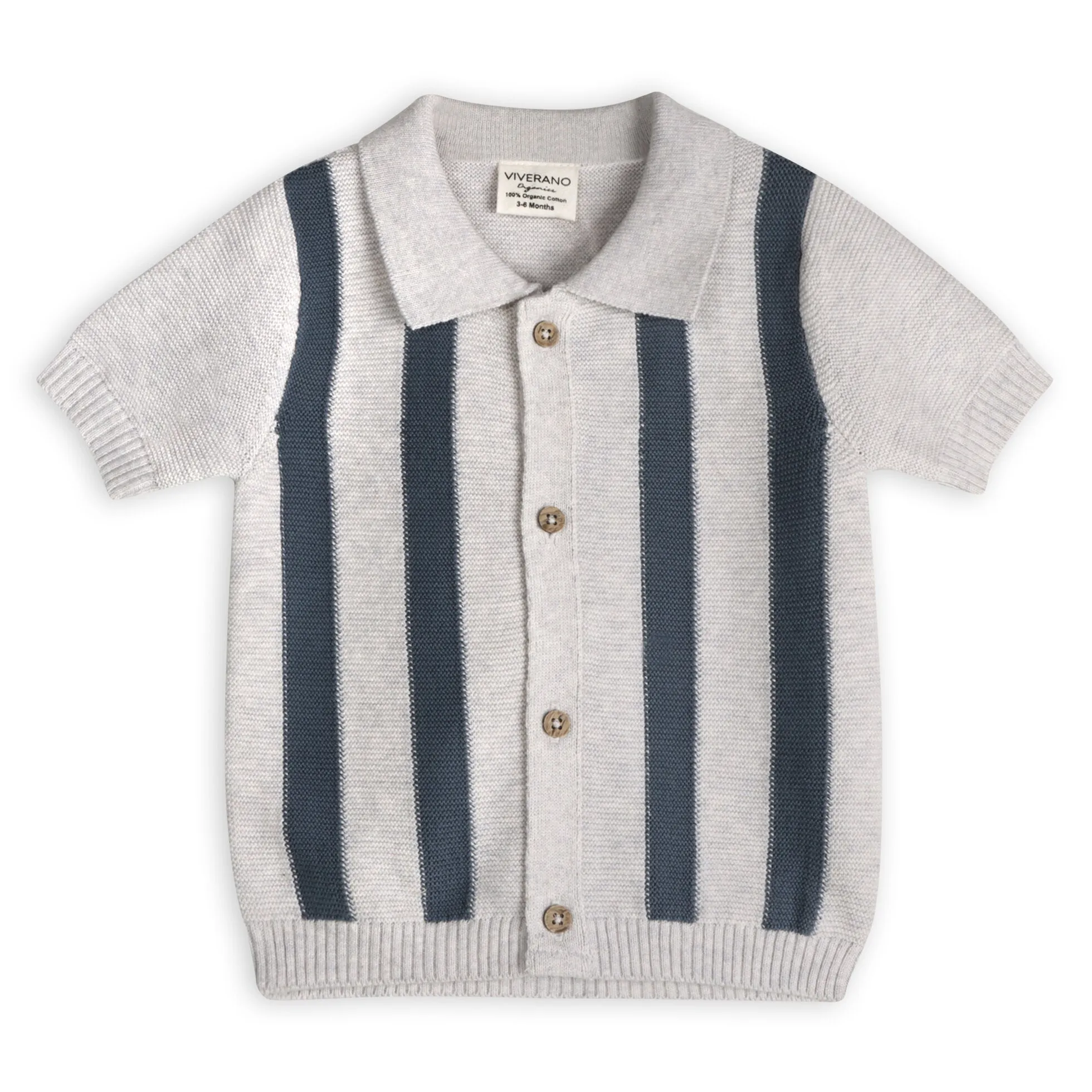 Organic Cotton Tennis Collar & Stripe Knit Top & Shorts Set