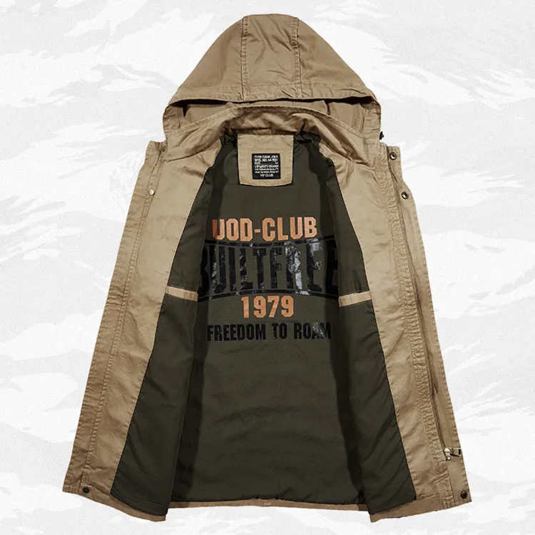 Outdoor Cotton Hooded Mid-length Men's Jacket