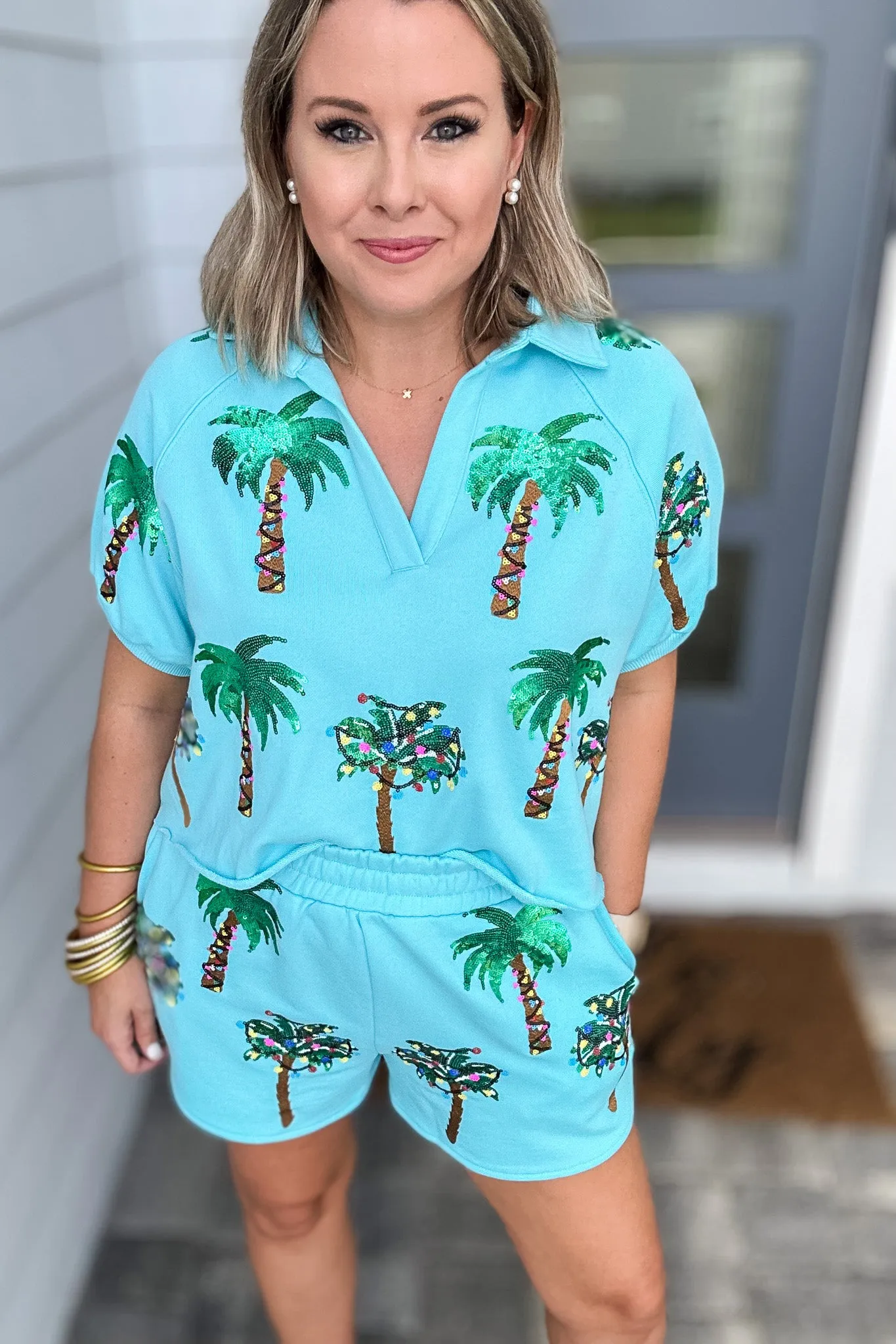 Aqua Christmas Light and Palm Tree Top by Queen of Sparkles