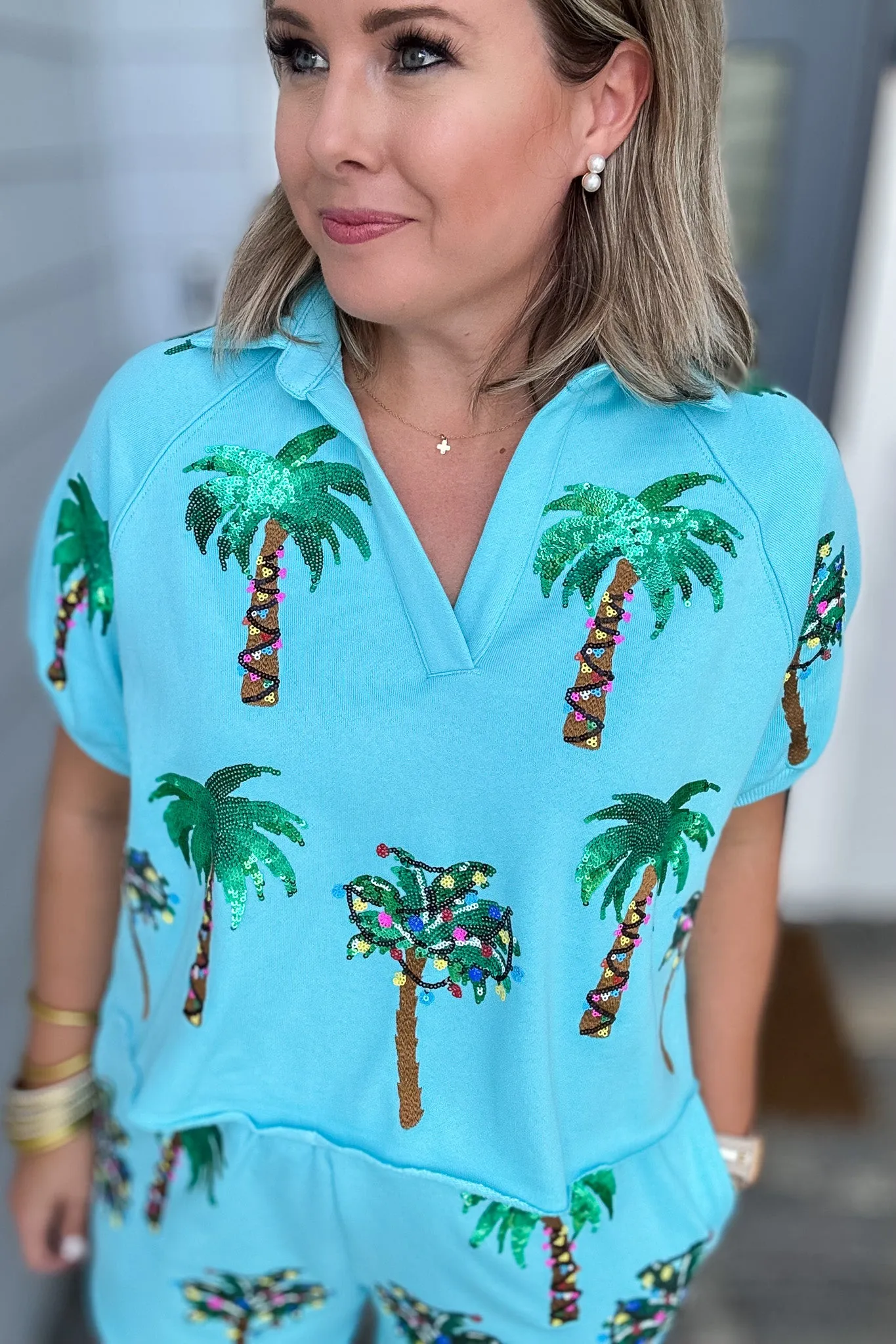 Aqua Christmas Light and Palm Tree Top by Queen of Sparkles