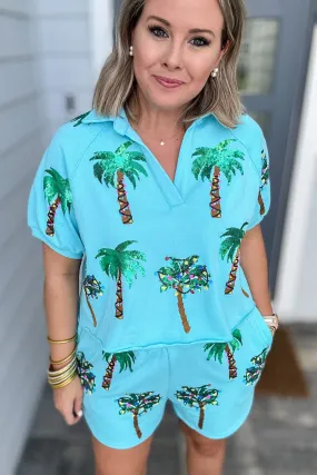 Aqua Christmas Light and Palm Tree Top by Queen of Sparkles