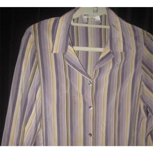Salvatore Ferragamo Striped Shades Of Purple And Gold Silk Button Down