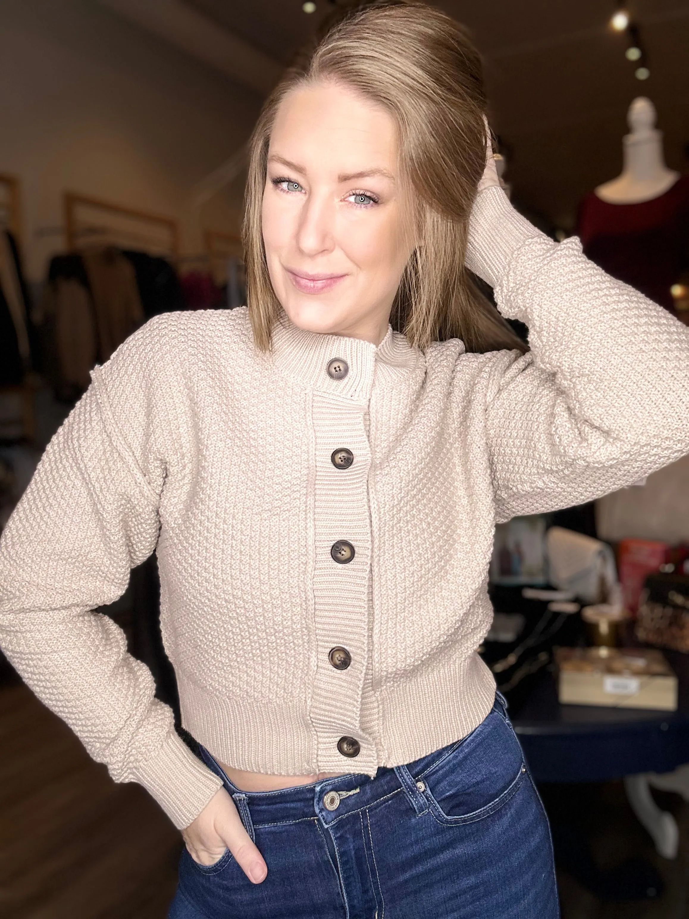 Sand Beige Button Up Cardigan