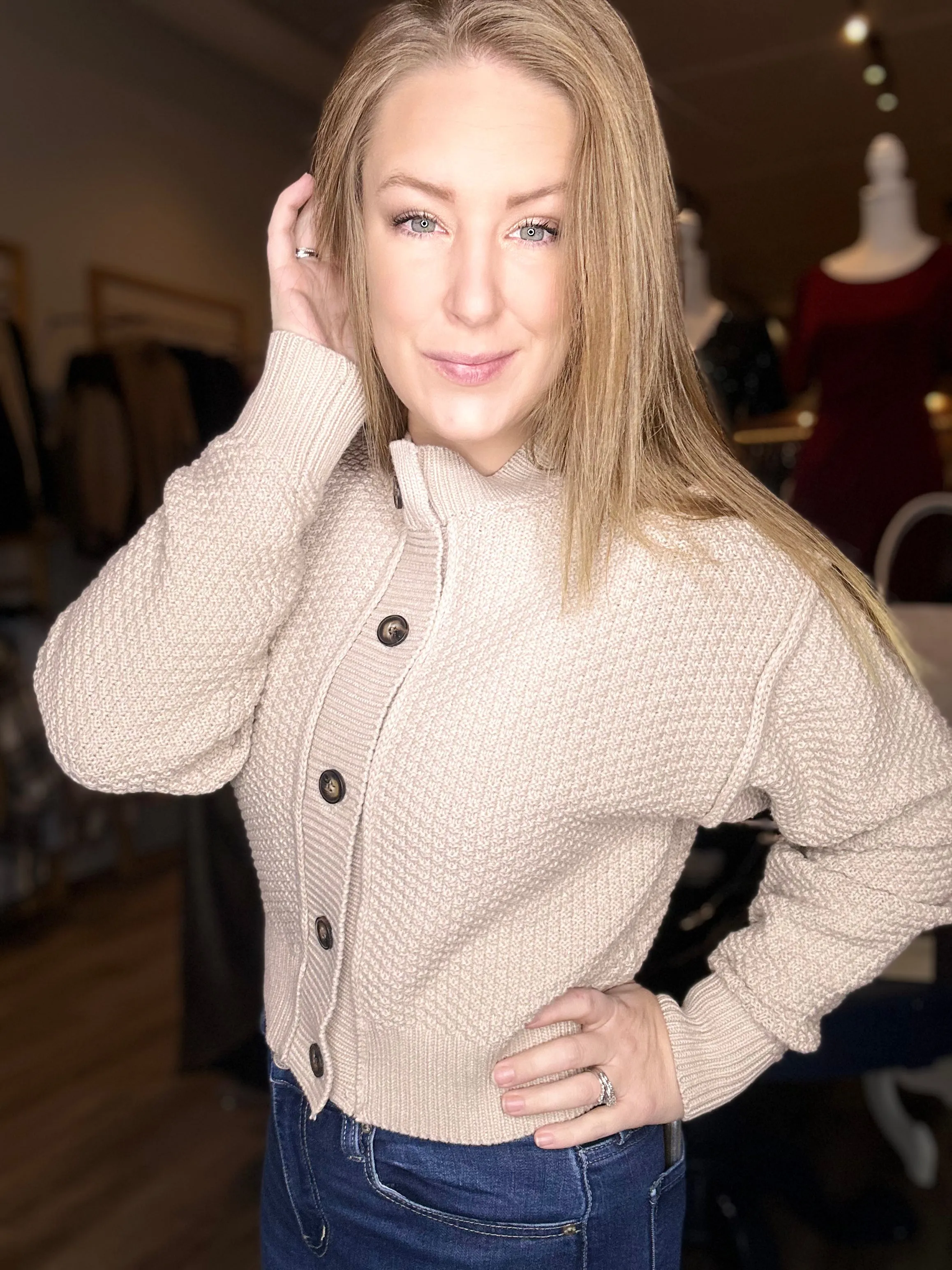 Sand Beige Button Up Cardigan