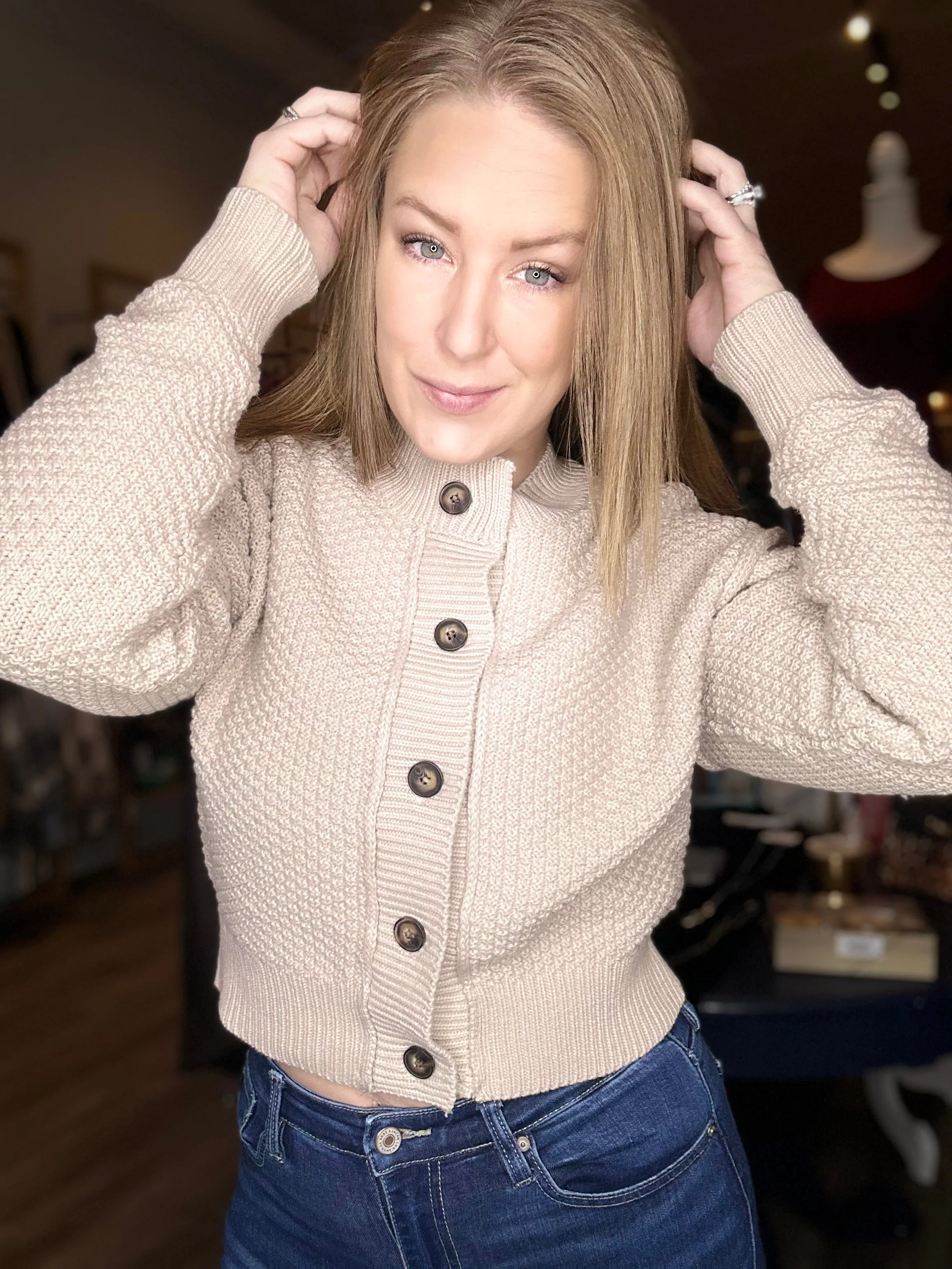 Sand Beige Button Up Cardigan