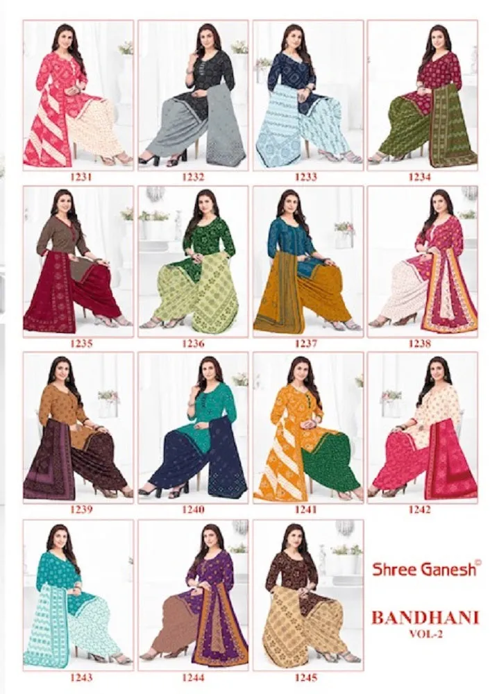 Shree Ganesh Bandhni Patiyala Special Vol-2 Series 1231-1245 Pure Cotton Suit (440x15)
