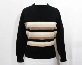 Size 8 Wool Sweater - 1940s Inspired Black & Beige Pullover - Medium Long Sleeve Knit Top - Fall Autumn 80s Does 40s Retro Sweater - Bust 39