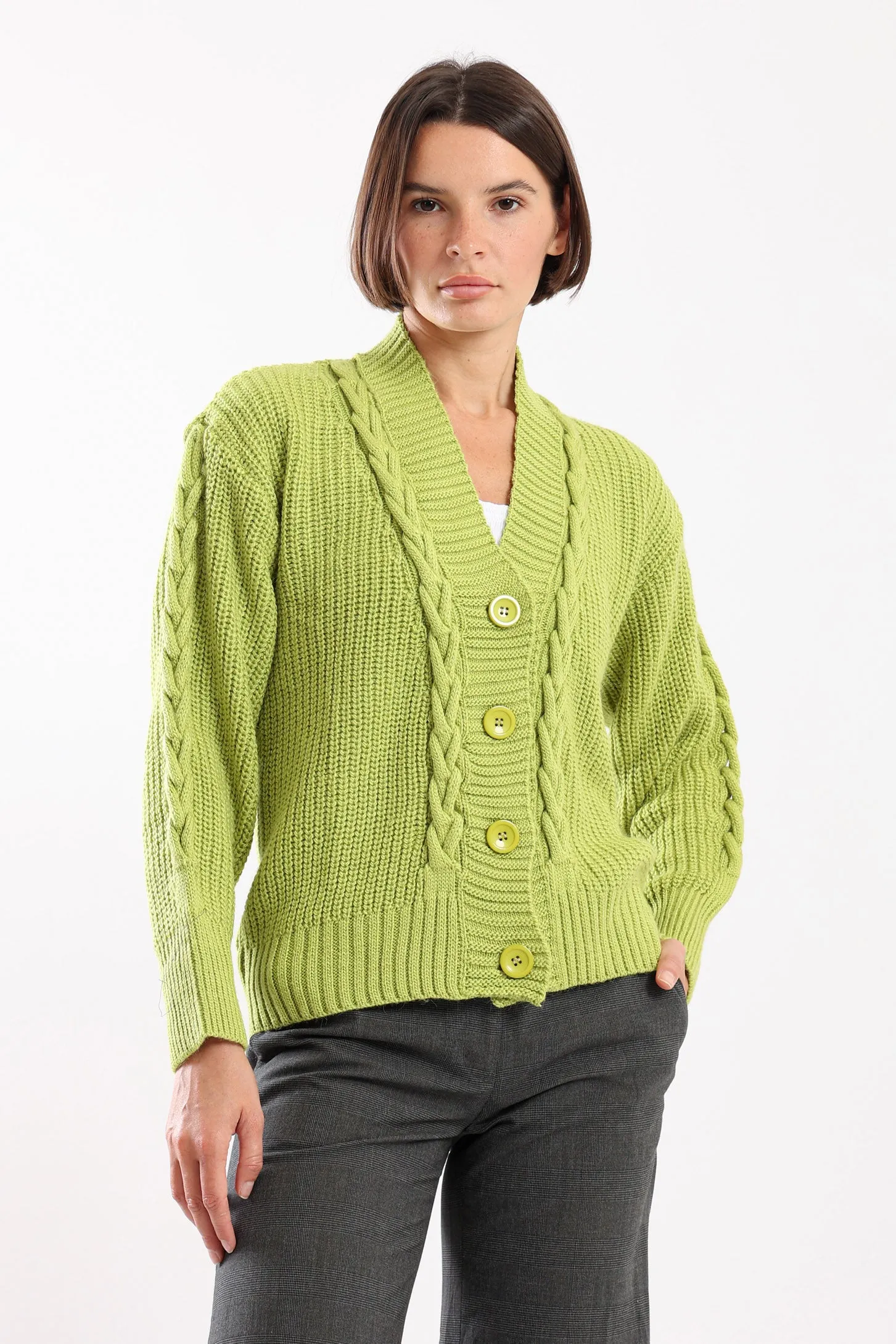 SNUGGLE KNIT CARDIGAN - LIME GREEN