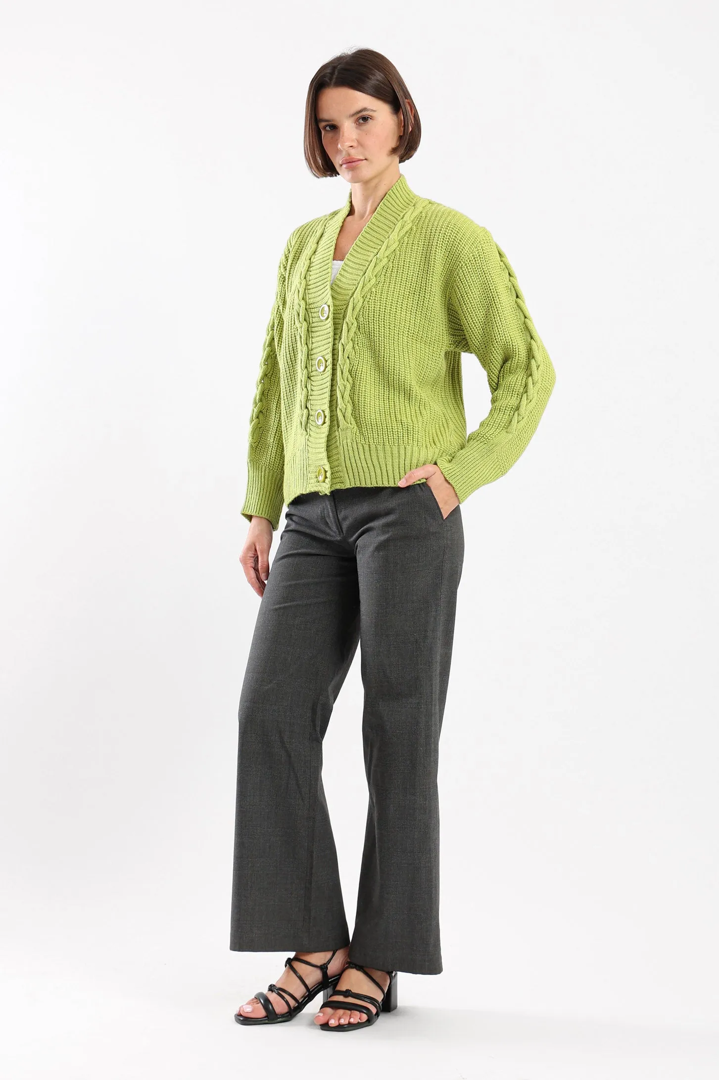 SNUGGLE KNIT CARDIGAN - LIME GREEN