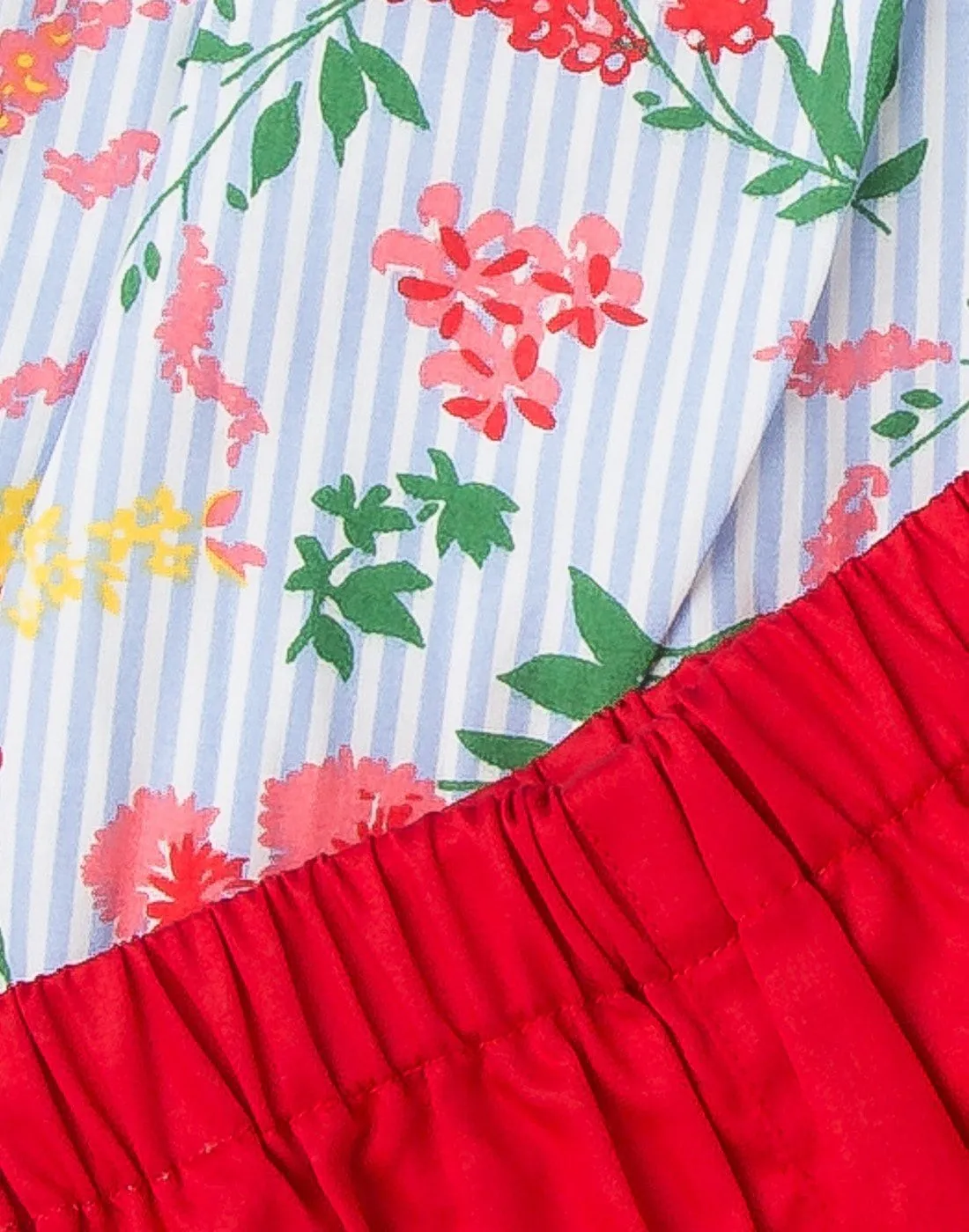 Striped Floral Printed Top With Red Shorts