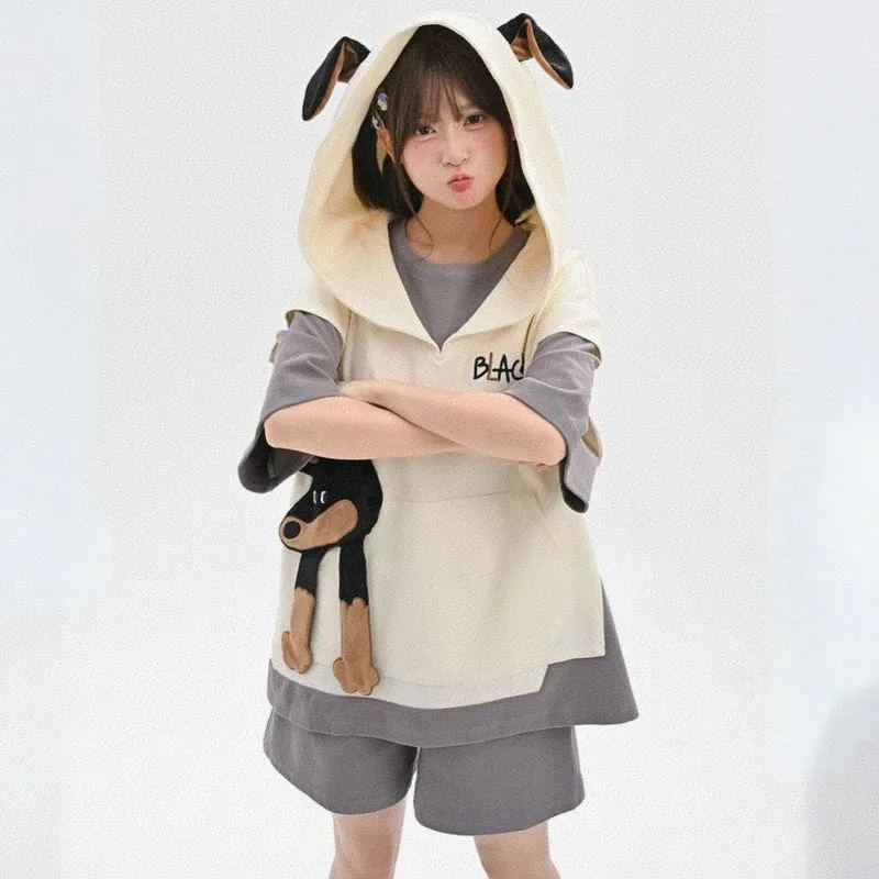 Summer Cartoon Doberman 3D Embroidery Decorative T-shirt