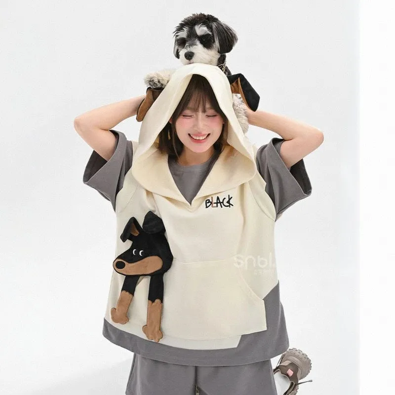 Summer Cartoon Doberman 3D Embroidery Decorative T-shirt