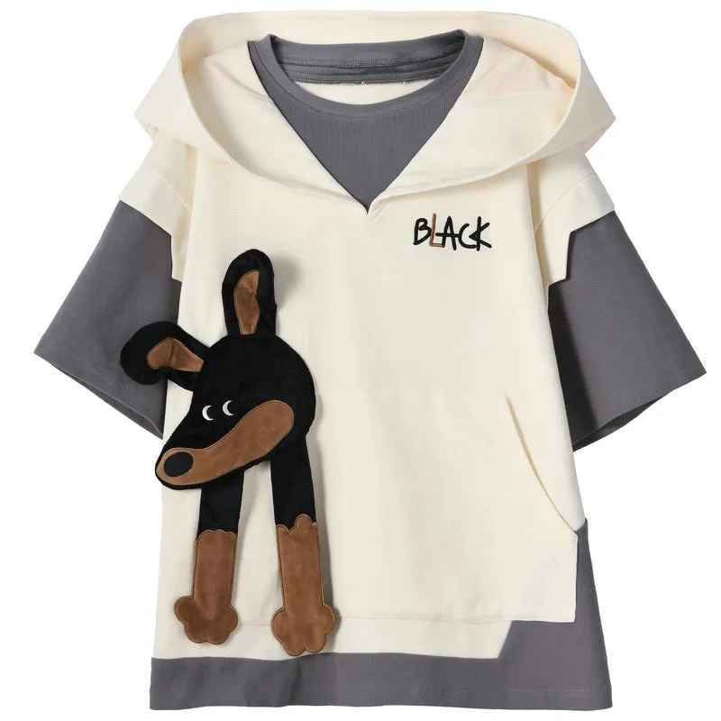 Summer Cartoon Doberman 3D Embroidery Decorative T-shirt