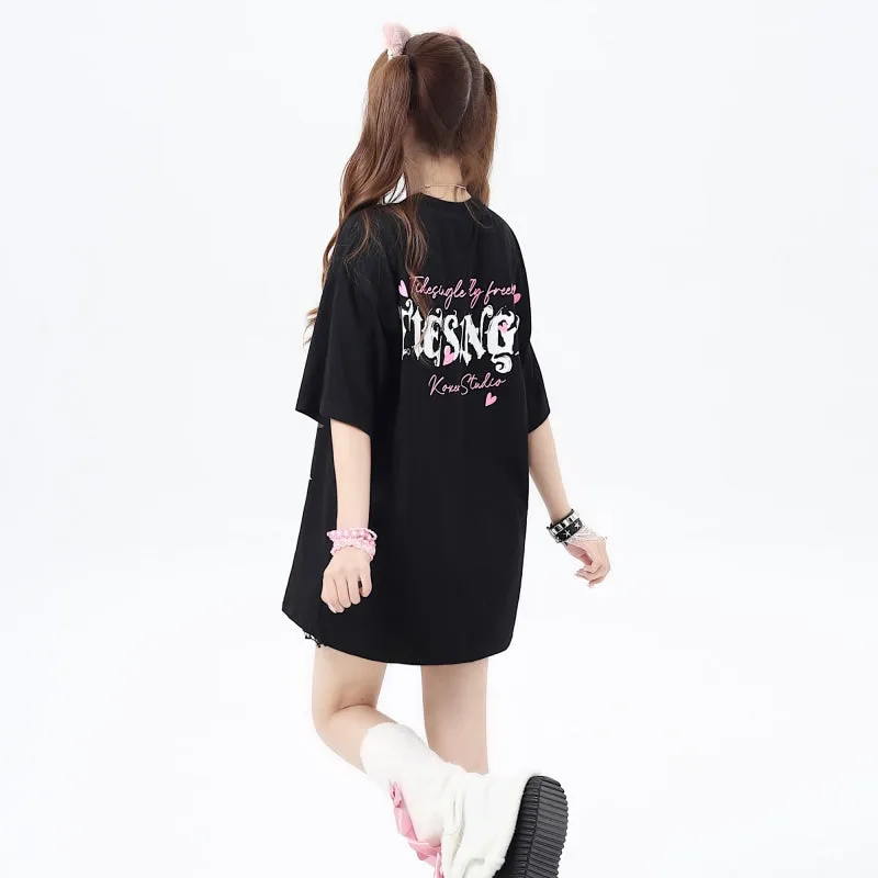 Summer Sweet Cool Style Bow Print Loose T-shirt