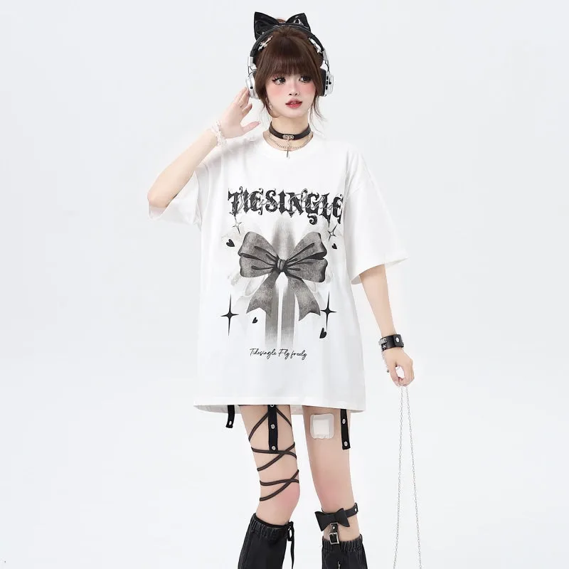 Summer Sweet Cool Style Bow Print Loose T-shirt
