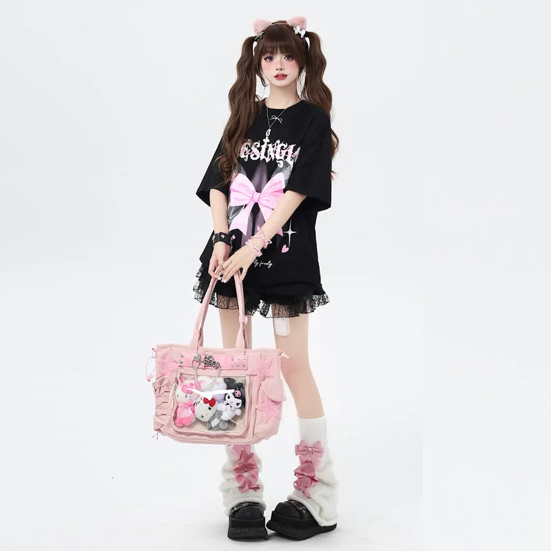 Summer Sweet Cool Style Bow Print Loose T-shirt