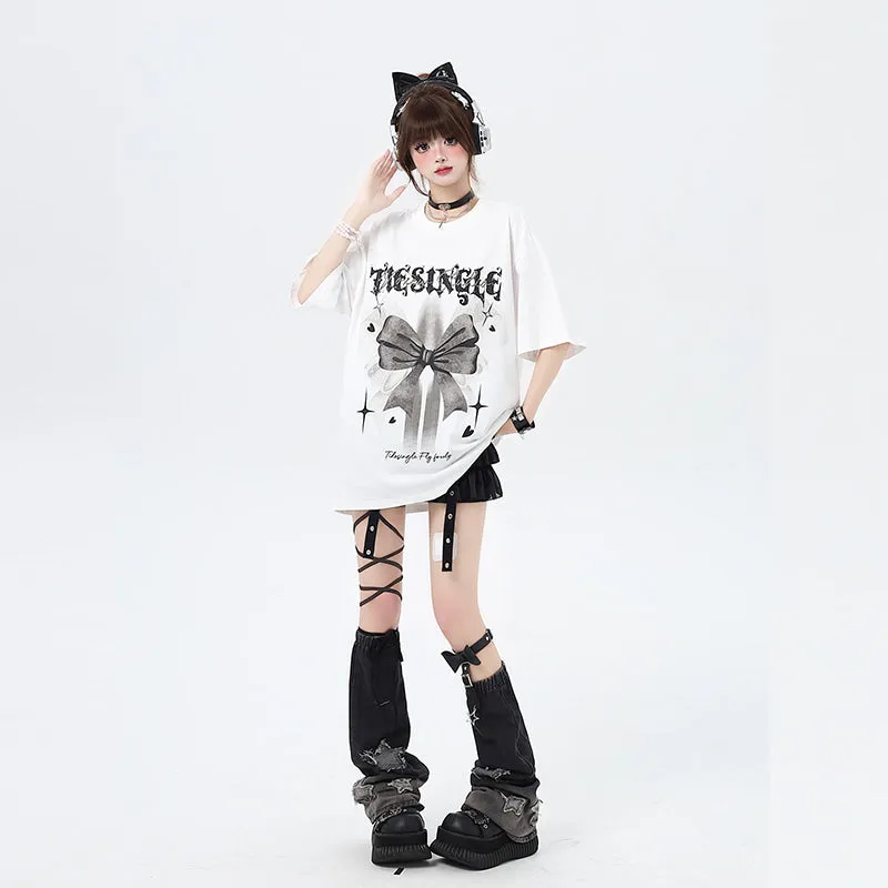 Summer Sweet Cool Style Bow Print Loose T-shirt