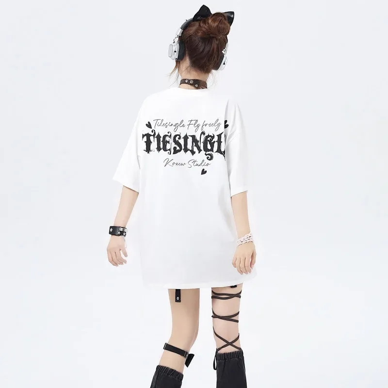 Summer Sweet Cool Style Bow Print Loose T-shirt