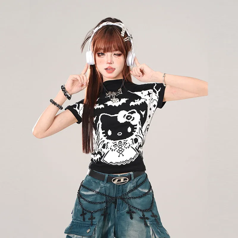 Summer Sweet Cool Style Graffiti Hello Kitty Print Slim T-shirt