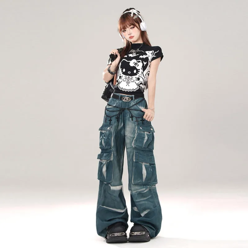 Summer Sweet Cool Style Graffiti Hello Kitty Print Slim T-shirt