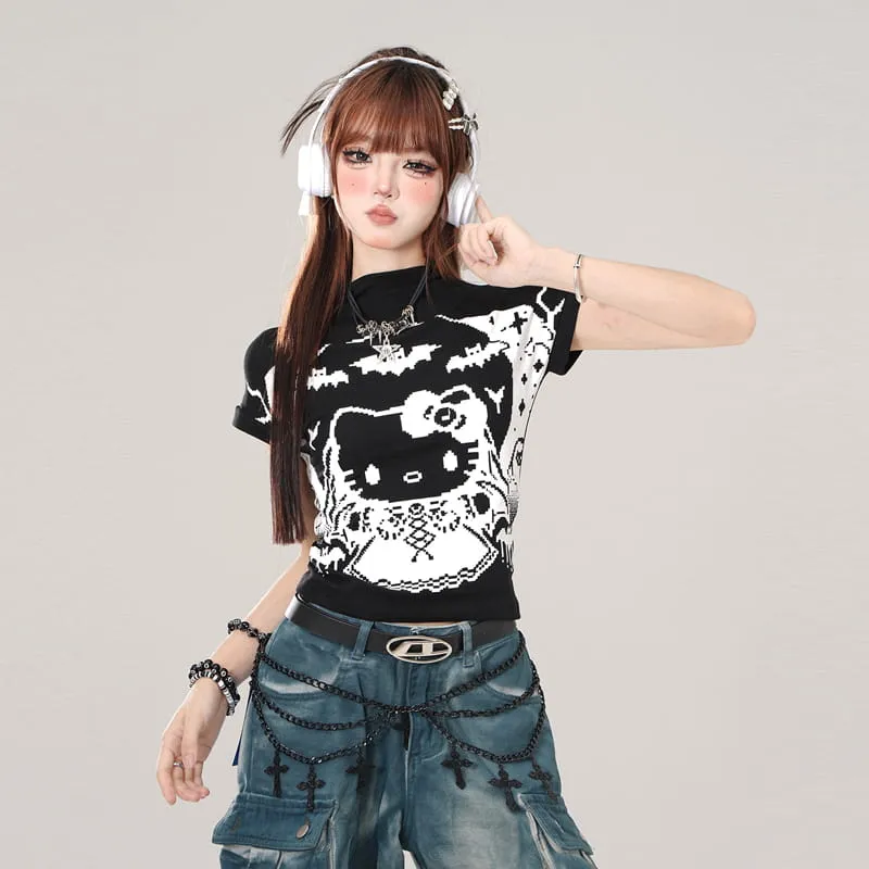 Summer Sweet Cool Style Graffiti Hello Kitty Print Slim T-shirt