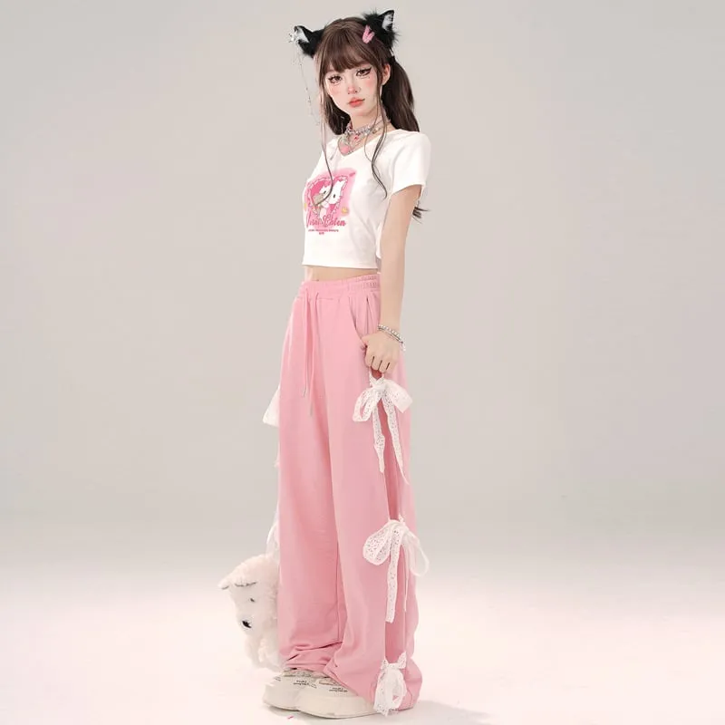 Summer Sweet Girl Style Cartoon Hello Kitty Printed T-shirt