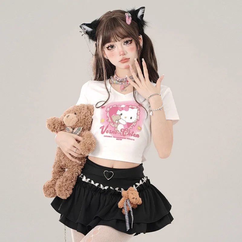 Summer Sweet Girl Style Cartoon Hello Kitty Printed T-shirt