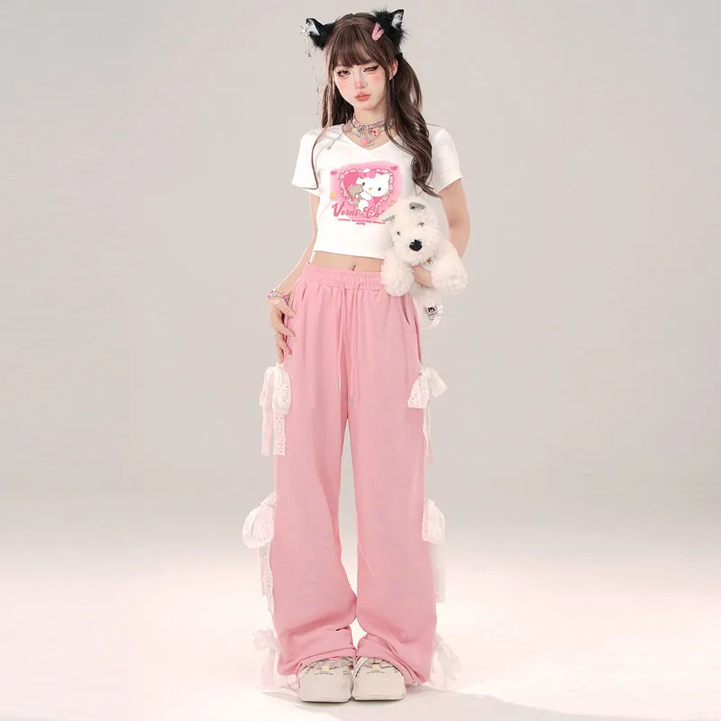 Summer Sweet Girl Style Cartoon Hello Kitty Printed T-shirt