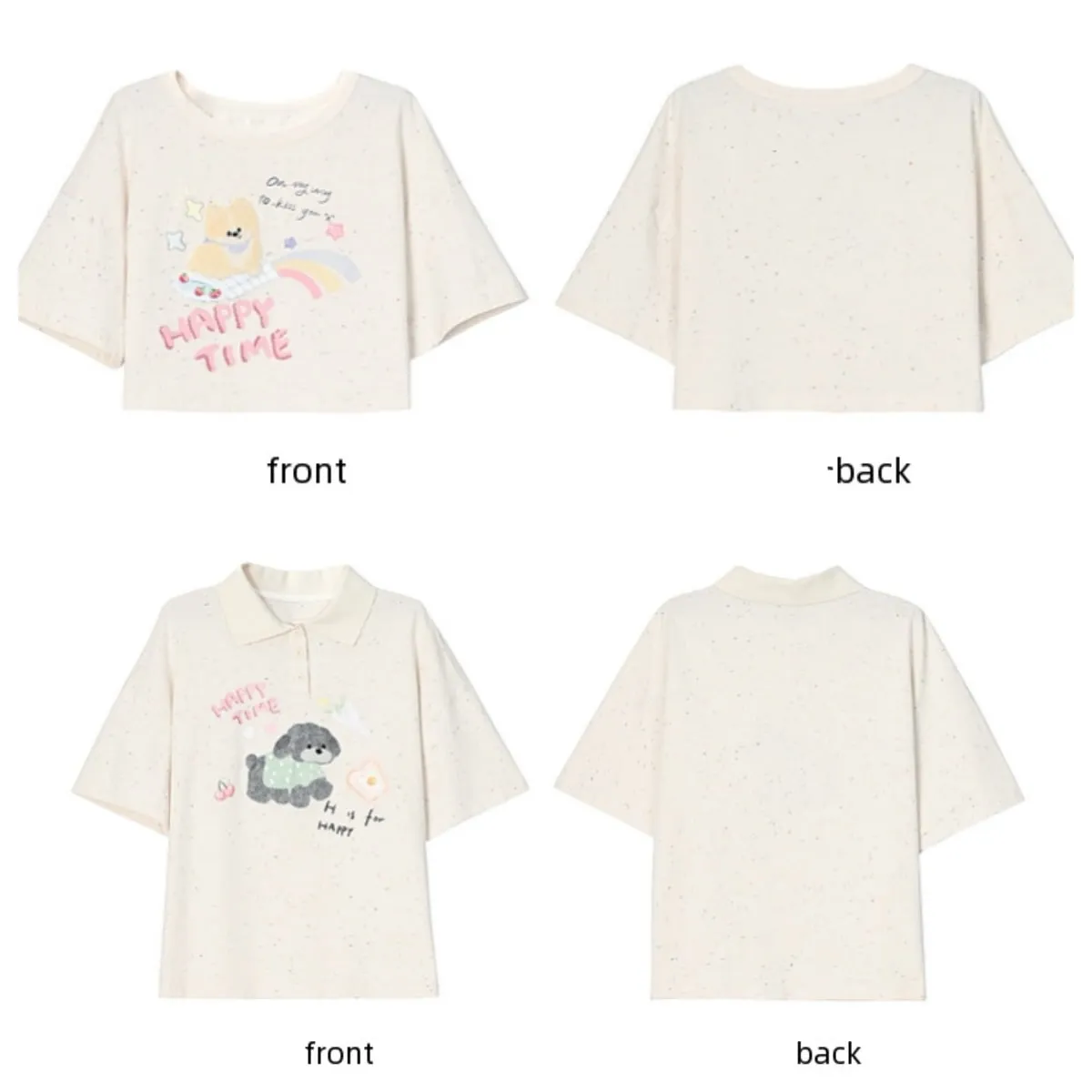 Summer Sweet Girl Style Cartoon Puppy Print Polo Shirt T-shirt