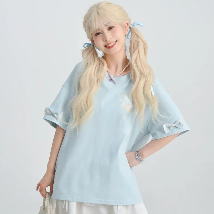 Sweet Girly Style Blue Poker Print T-shirt