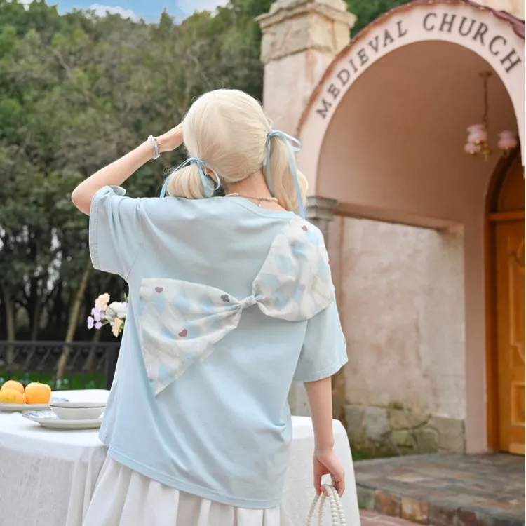 Sweet Girly Style Blue Poker Print T-shirt