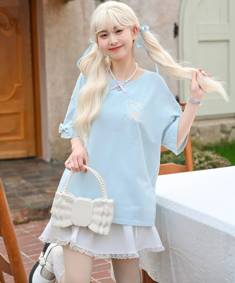 Sweet Girly Style Blue Poker Print T-shirt