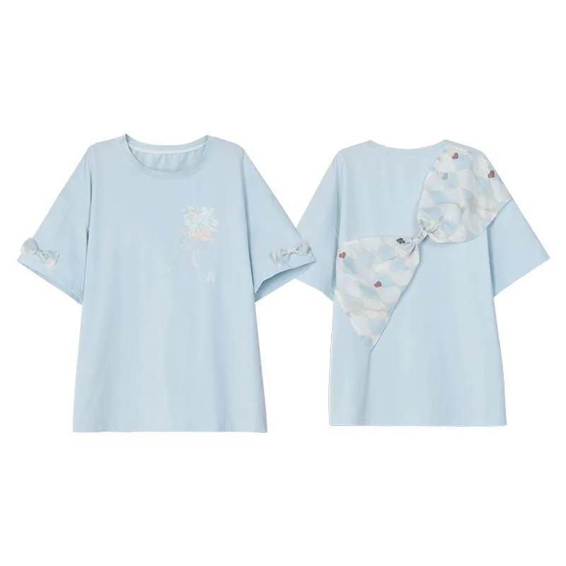 Sweet Girly Style Blue Poker Print T-shirt