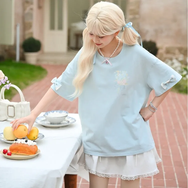 Sweet Girly Style Blue Poker Print T-shirt