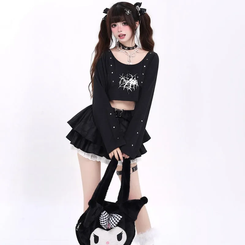 Sweet Y2K Style Black Long-Sleeved T-shirt